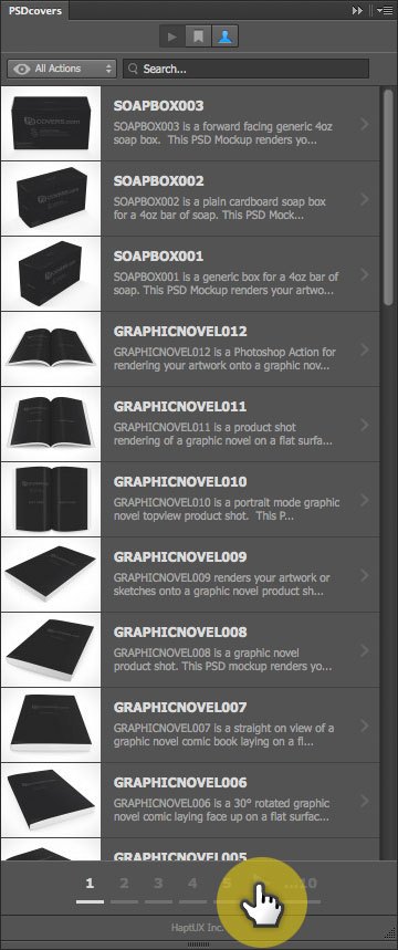PSDCovers panel Action List