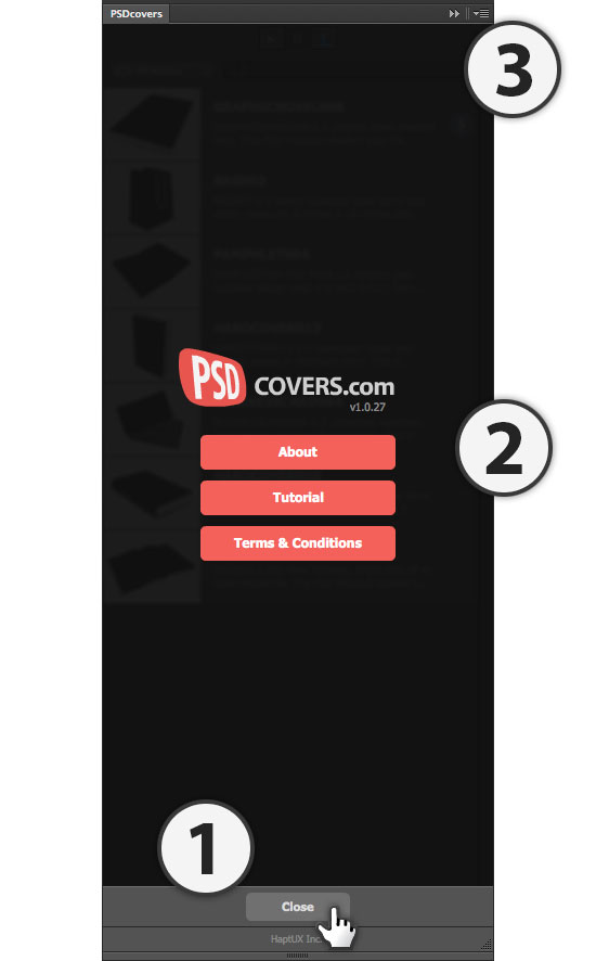 psdcovers panel about modal