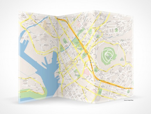 PSD Mockup 3 Panel Tri Fold Brochure map