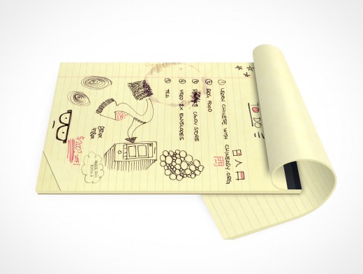 PSD Mockup Open Office Stationary Lined Sketch Pad