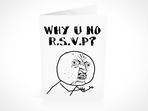 PSD Mockup RSVP fuuu why u no party invitation card