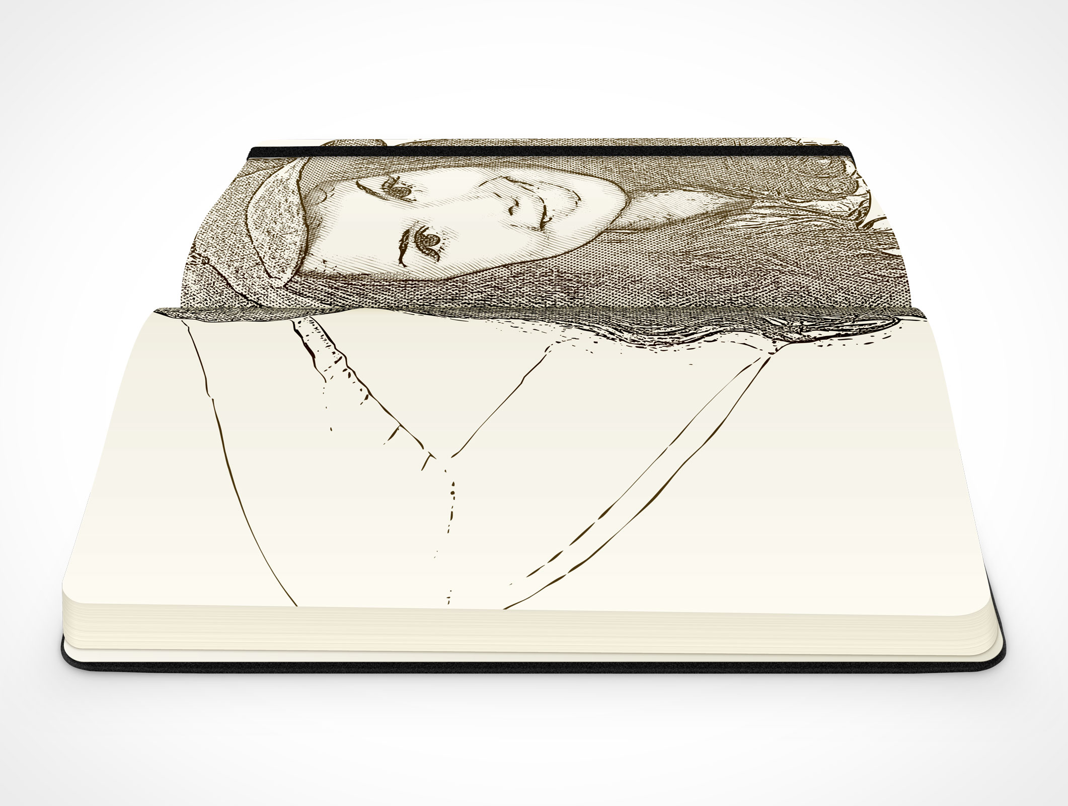 PSD Mockup side view moleskine crosshatching