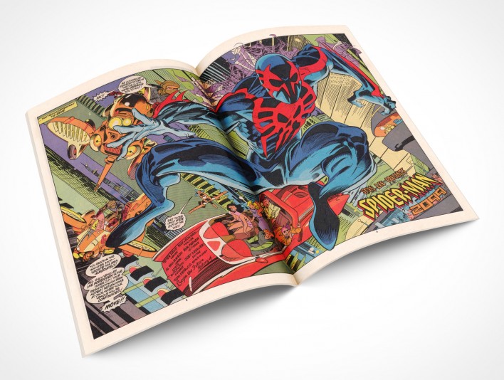 Render this Spread Comic Book Mockup 11 with PSDCovers