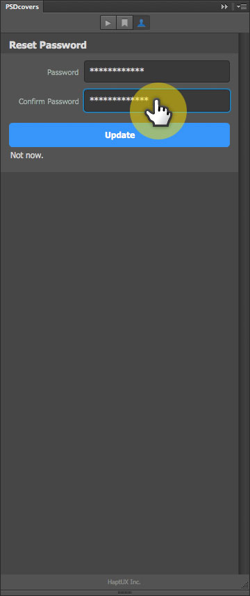 PSDCovers panel enter new password