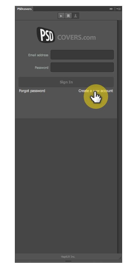 psdcovers photoshop panel create new account