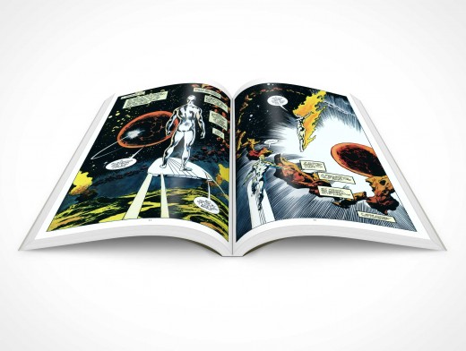 PSD Mockup Graphic Novel 30 Degree Centerfold Topview