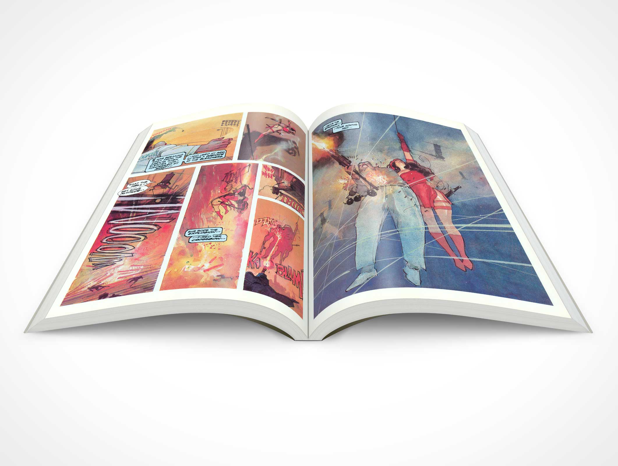 PSD Mockup Graphic Novel Glossy Print 30 Degree Centerfold Topview