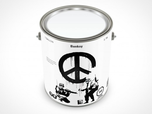 PSD Mockup 1 Gallon Banksy Paint Can Shot from Three Quarter View