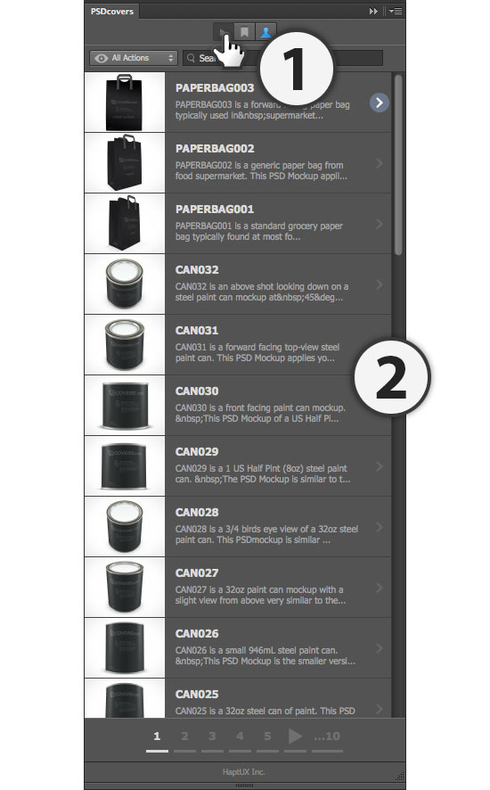 psdcovers panel view action list page
