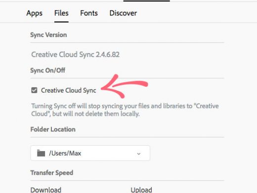 enable creative cloud sync