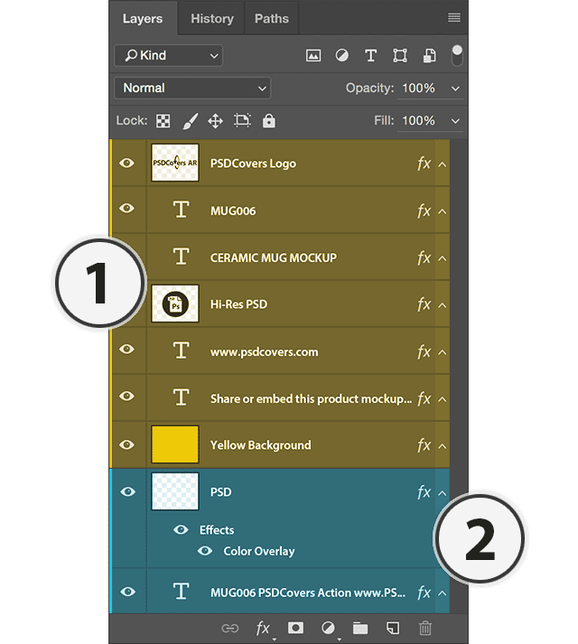 Place your artwork above the PSDCovers template layers