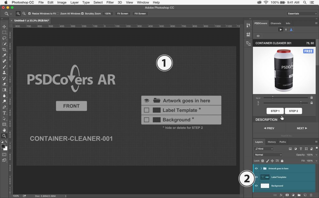 AR Mockup template appears on canvas