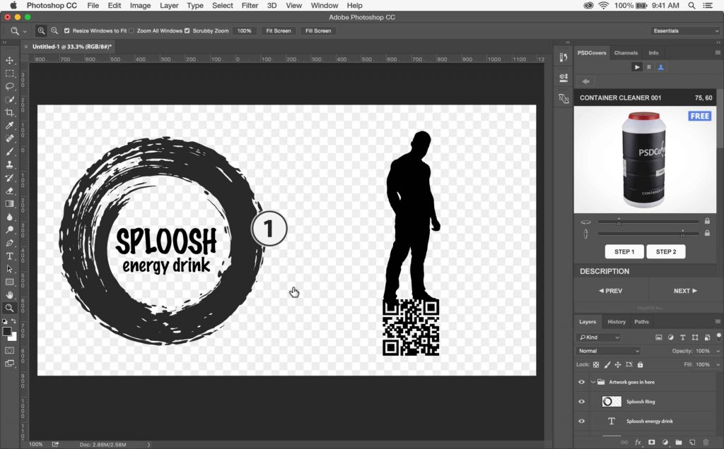Place your artwork onto the AR Mockup template