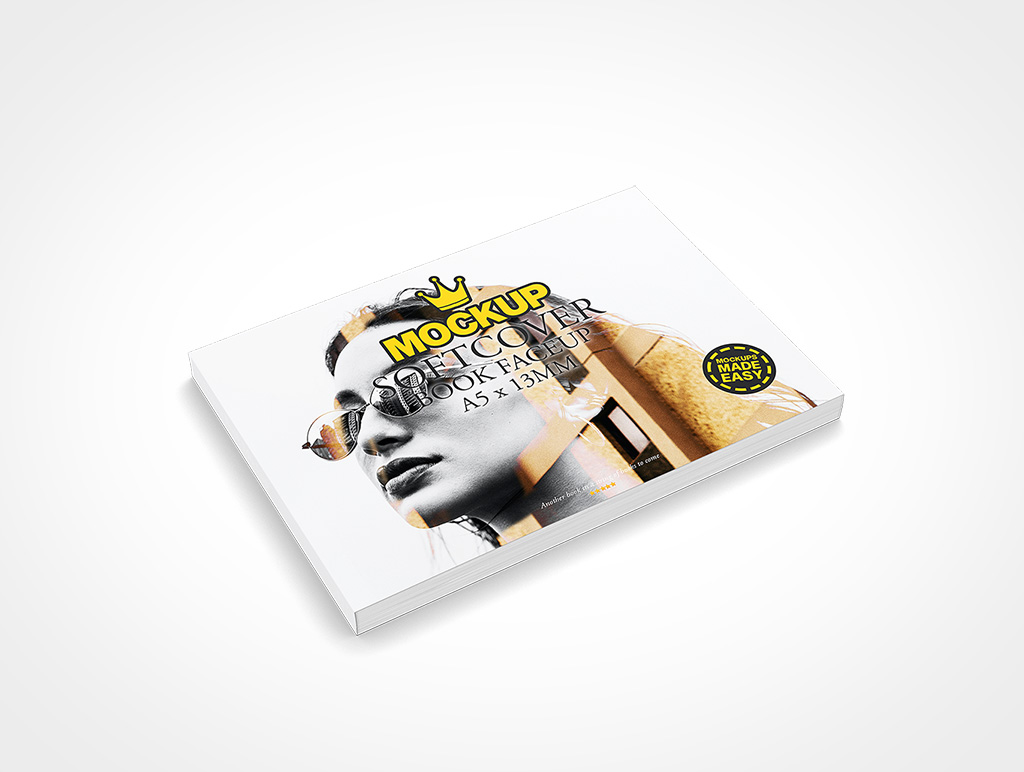 SOFTCOVER BOOK A5 X13MM HORIZONTAL FACEUP MOCKUP