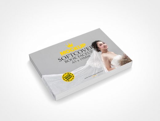 SOFTCOVER BOOK A5 X19MM HORIZONTAL FACEUP MOCKUP