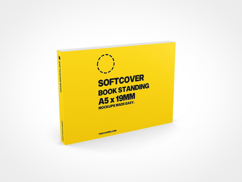 SOFTCOVER BOOK A5 X19MM HORIZONTAL STANDING MOCKUP